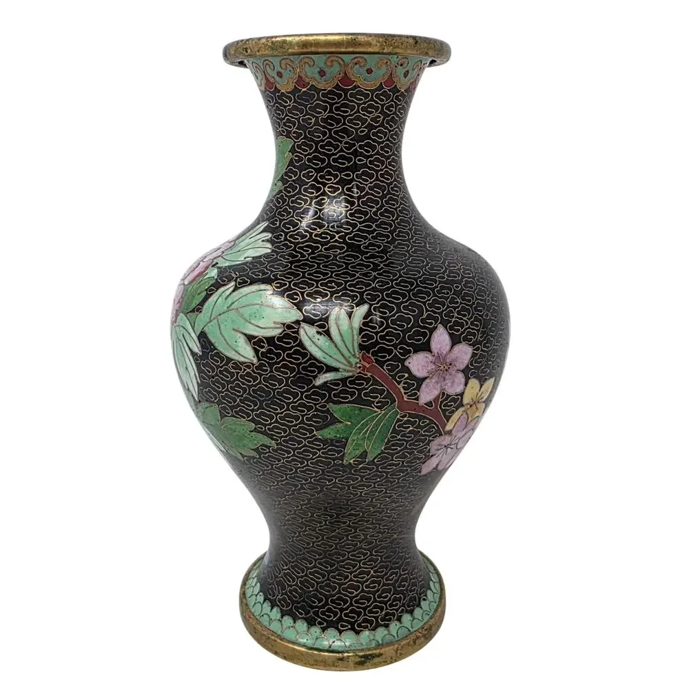 Vintage Zi Jin Cheng Chinese Cloisonné Vase Peony Butterfly 7 Inch